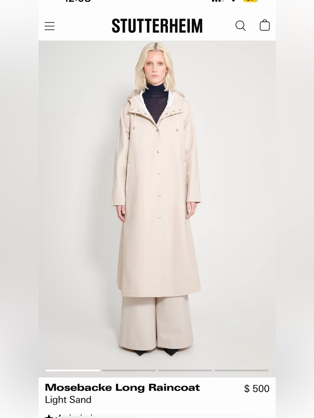 Stutterheim Long Raincoat in Cream SZ Medium